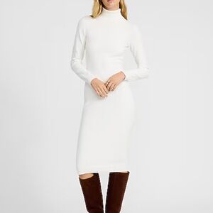 Express White/Cream Midi Turtleneck Sweater Dress